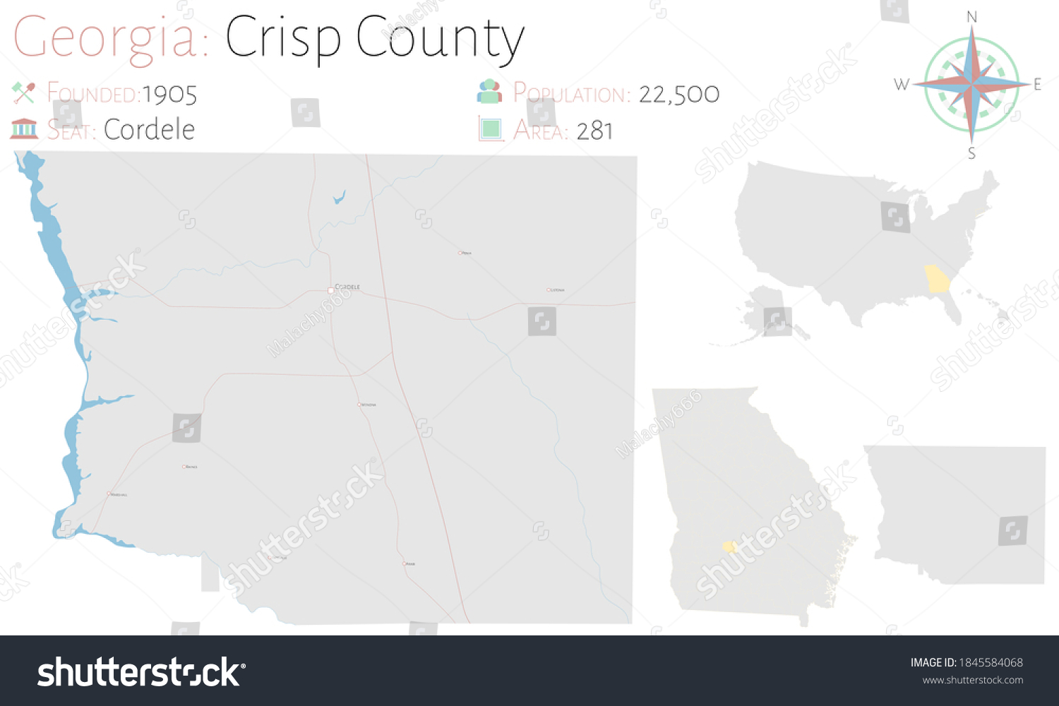 Large and detailed map of Crisp county in - Royalty Free Stock Vector ...