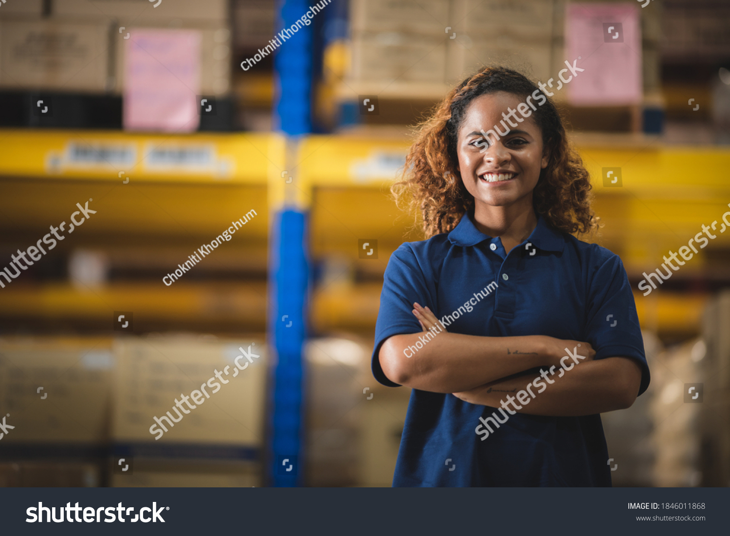 Portrait of African American worker in warehouse, International export business concept #1846011868