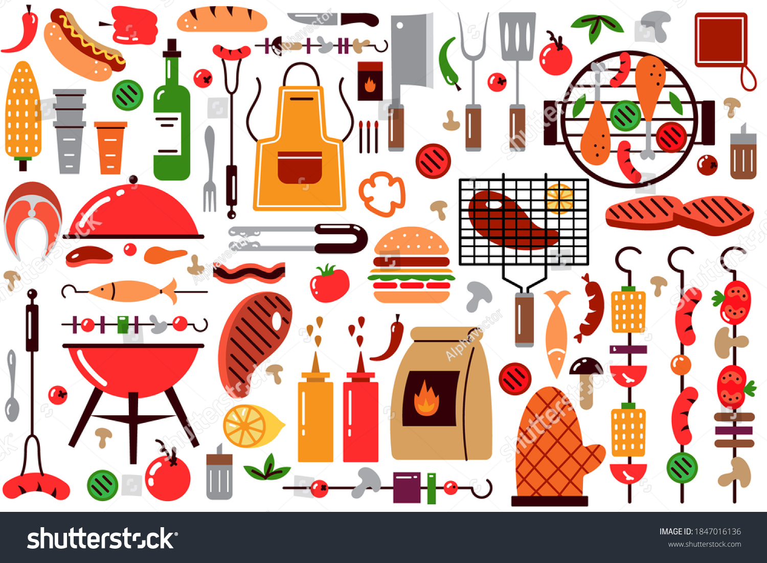 Barbecue doodle set. Collection of bbq elements - Royalty Free Stock ...