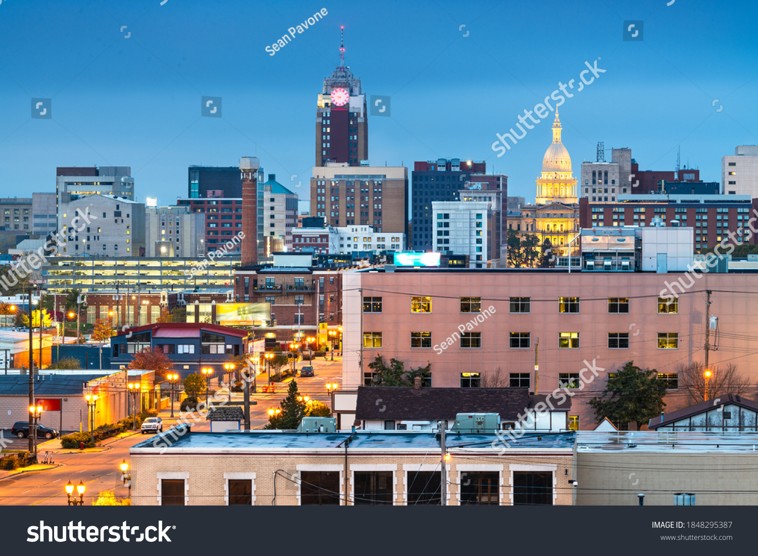 Lansing, Michigan, USA downtown city skyline at twilight. #1848295387