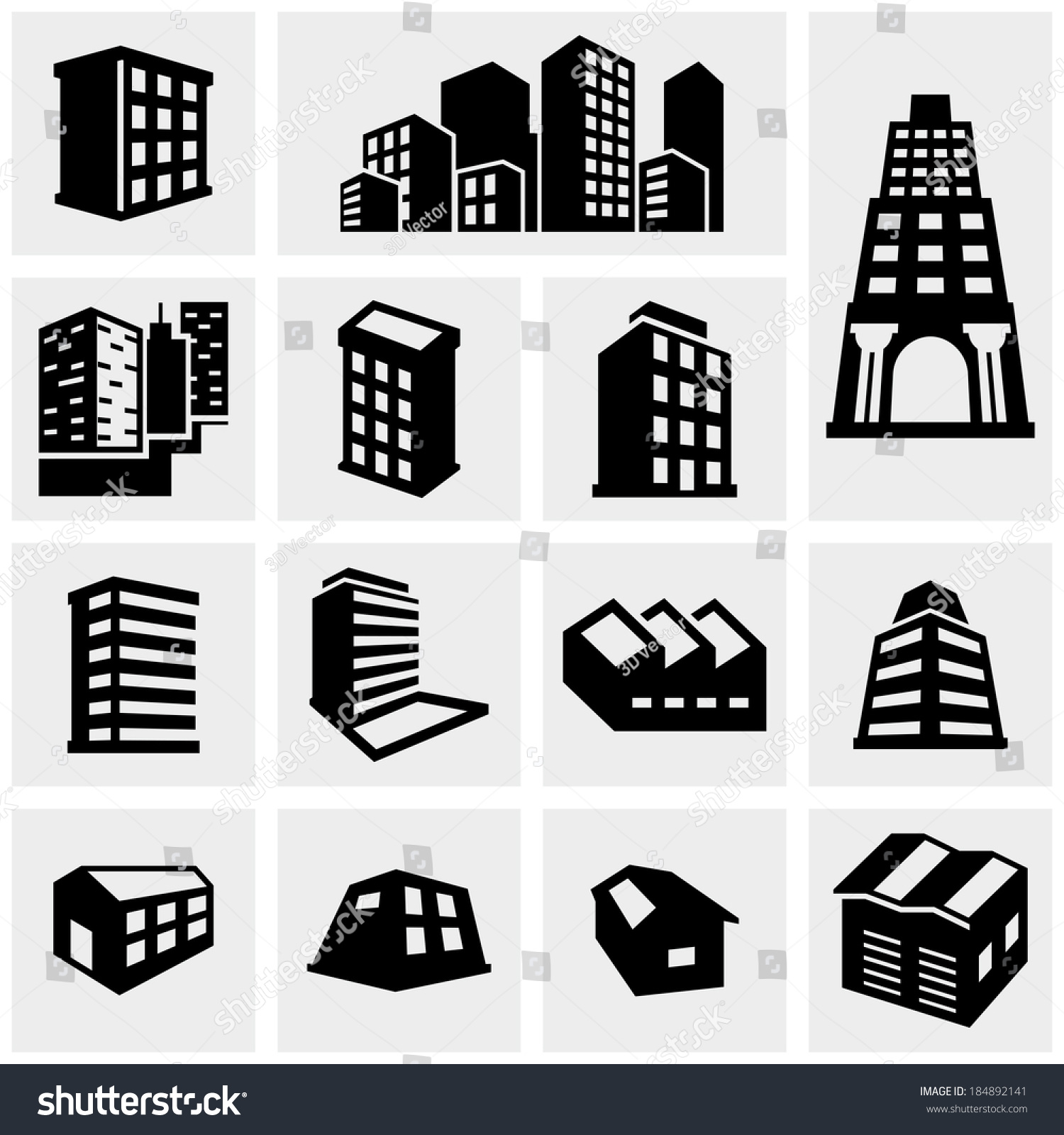Building vector icons set on gray  #184892141
