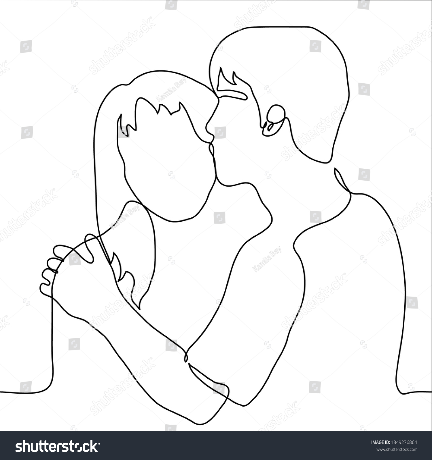 man kisses a woman on the cheek. one line - Royalty Free Stock Vector ...