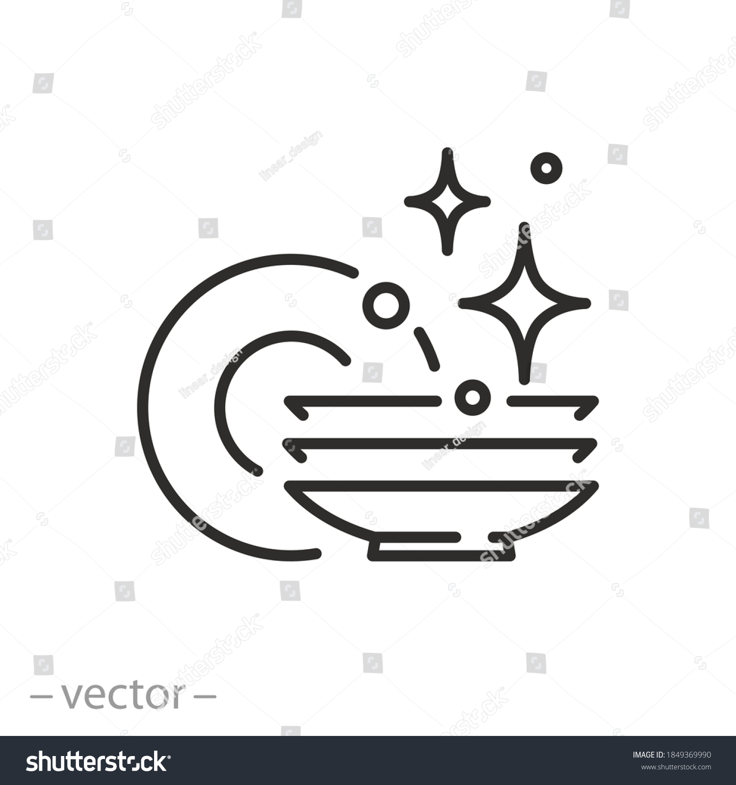 clean dishes icon, shiny plate stack, wash kitchen utensil, pile tableware, thin line symbol on white background - editable stroke vector illustration eps 10 #1849369990
