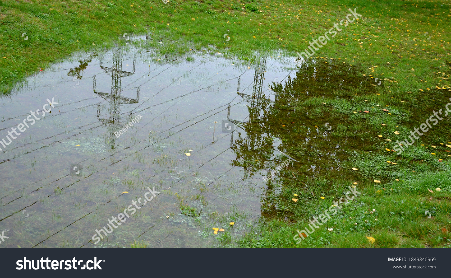 too compact and impermeable soil does not absorb water during rains and floods. a lake was created in the park in the lawn, which gradually infiltrates. damage to the lawn long flooding.  water push #1849840969