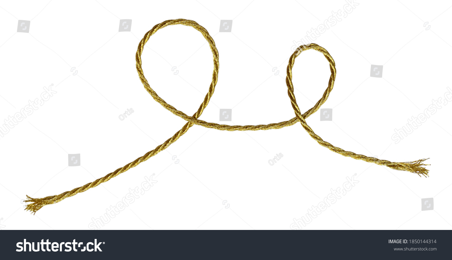 Twisted golden metallic rope isolated on white #1850144314