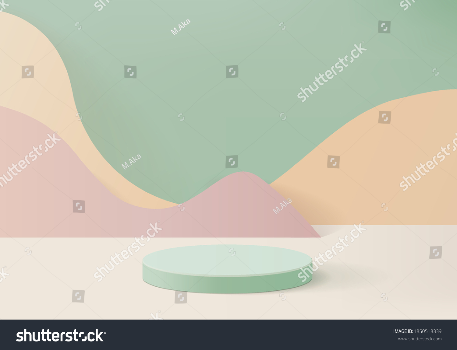 3d Stage background product scene with geometric platform. Stage background vector 3d rendering with podium. stage to show cosmetic products. Stage showcase on pedestal modern 3d studio green platform #1850518339