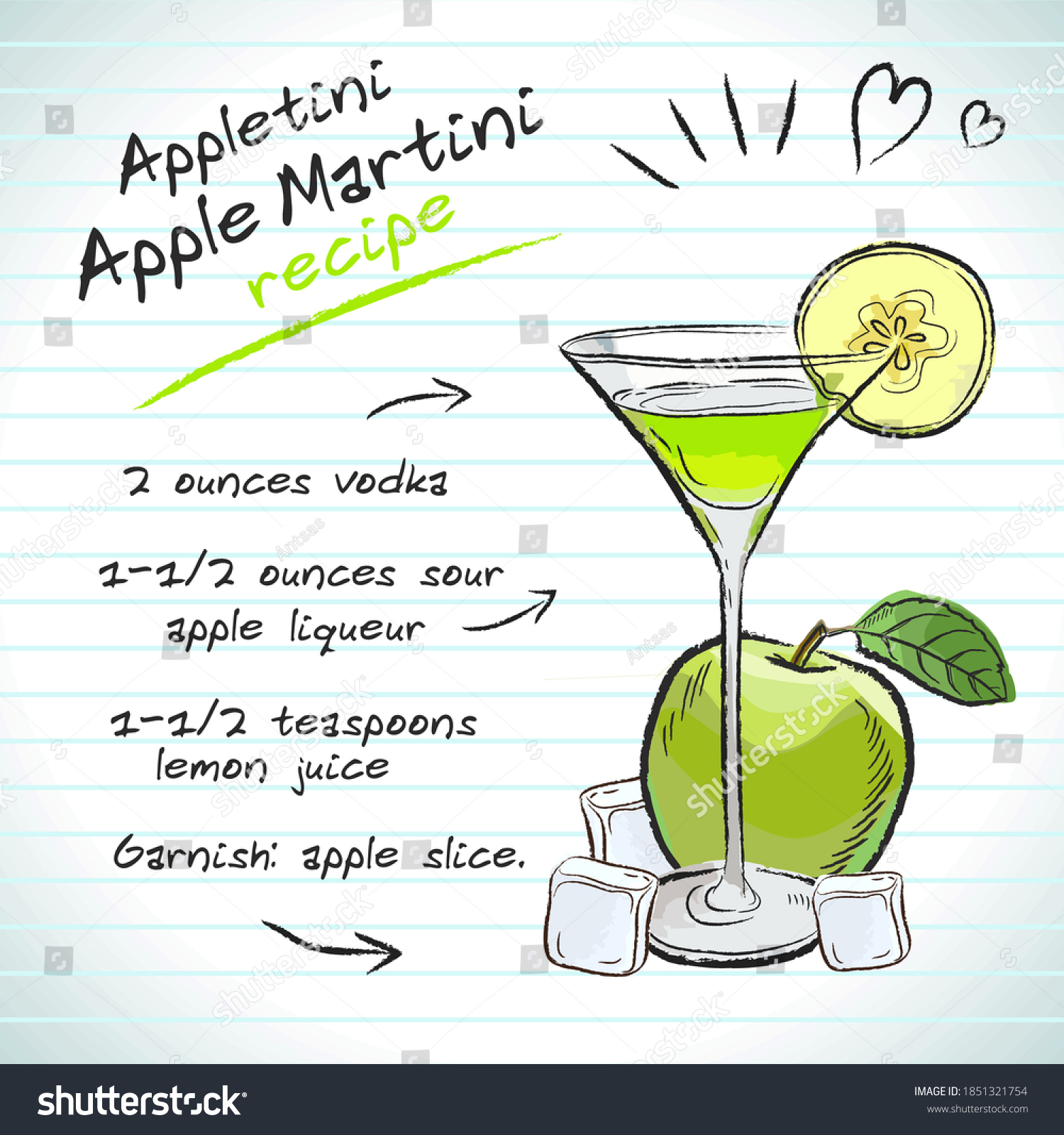 Apple Martini cocktail, vector sketch hand drawn - Royalty Free Stock ...