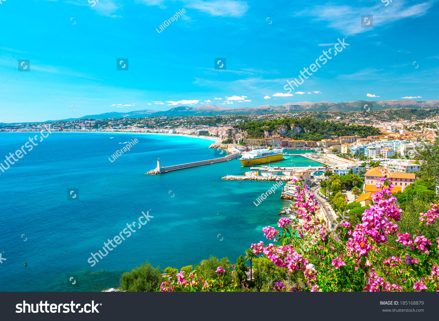 Nice city, french riviera, France. Turquoise mediterranean sea and perfect blue sky #185168879