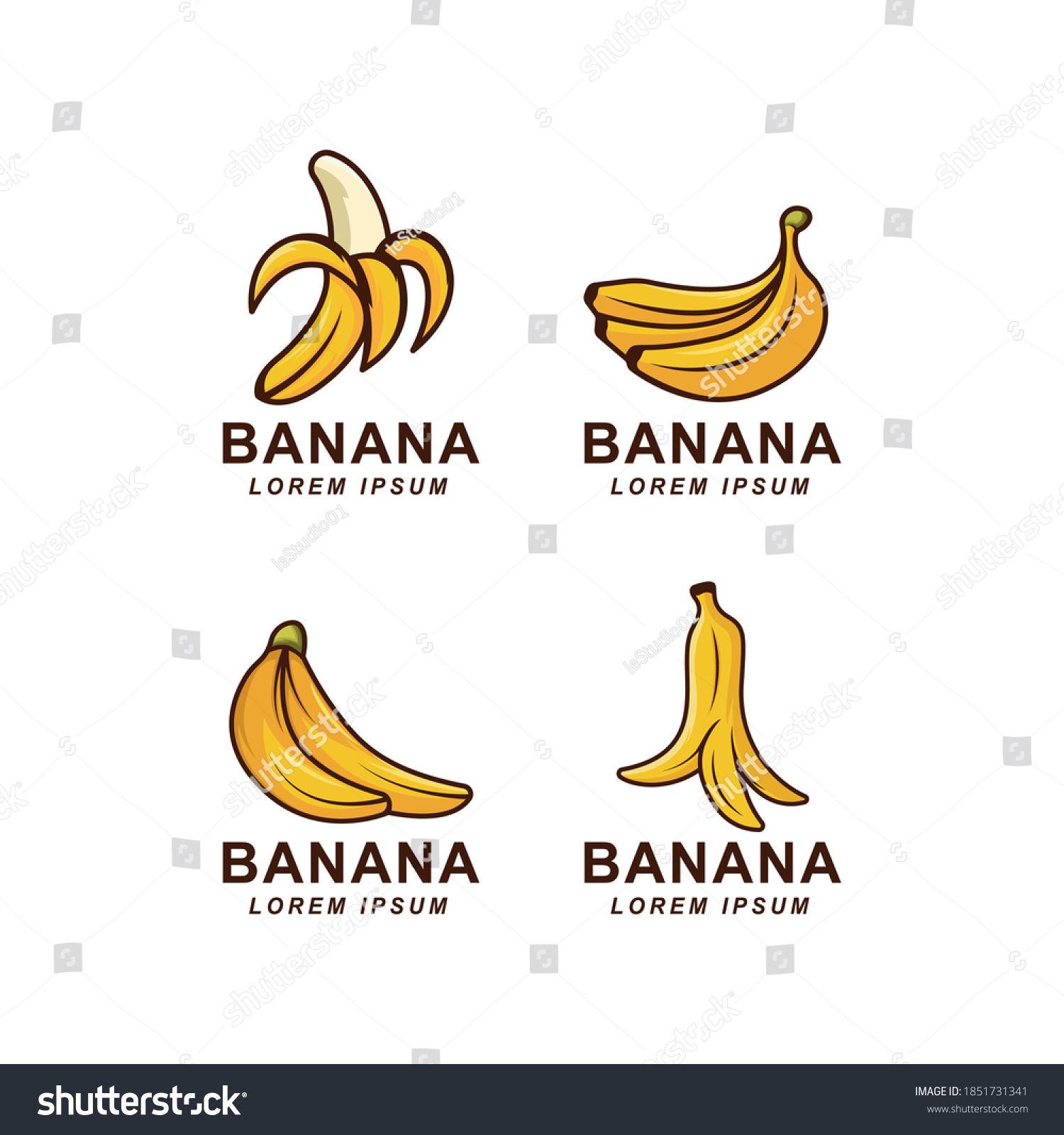 Set Of Cartoon Bananas Logo And Banana Pen Icon Royalty Free Stock Vector 1851731341 4257