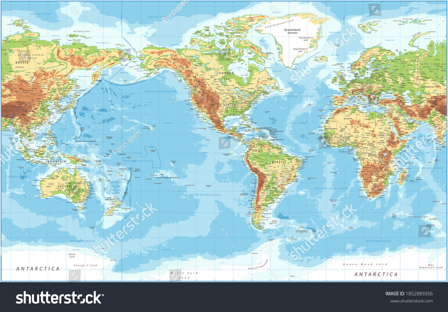 World Map American View Physical - Avopix 1852889356