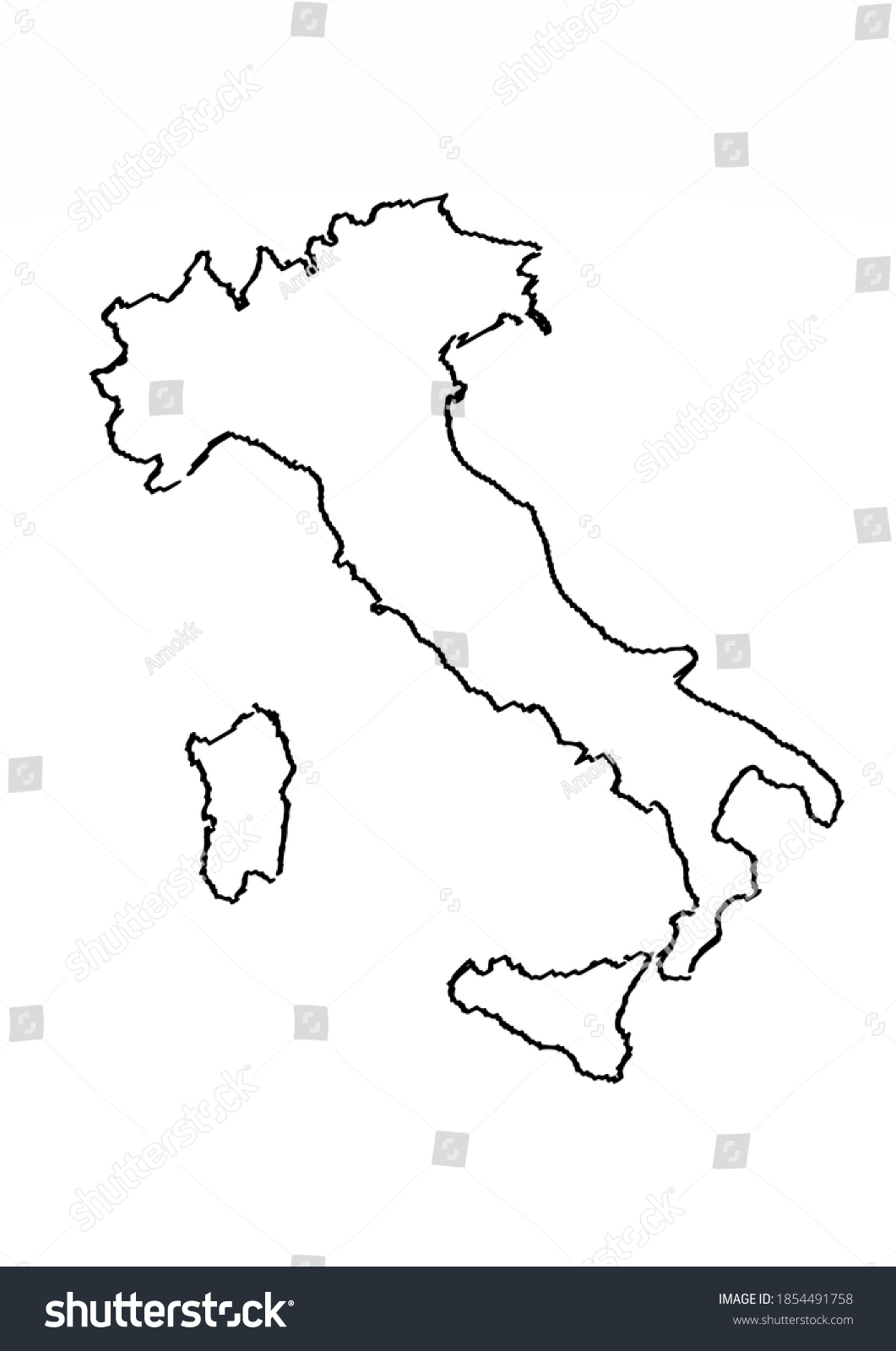 Map of Italy, black and white - Royalty Free Stock Photo 1854491758 ...