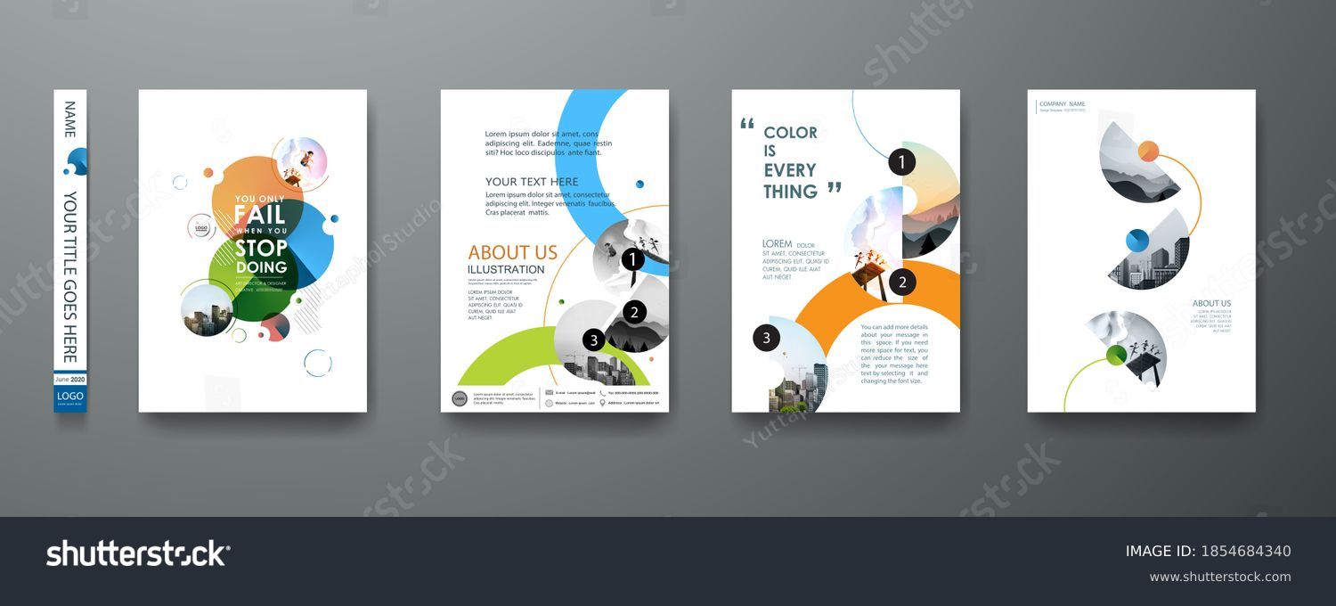 Portfolio geometric design vector set. Abstract blue liquid graphic gradient circle shape on cover book presentation. Minimal brochure layout and modern report business flyers poster template. #1854684340