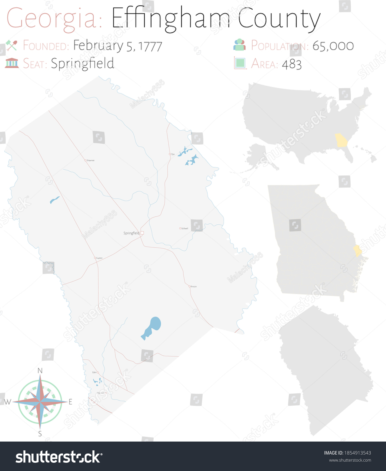 Large And Detailed Map Of Effingham County In Royalty Free Stock