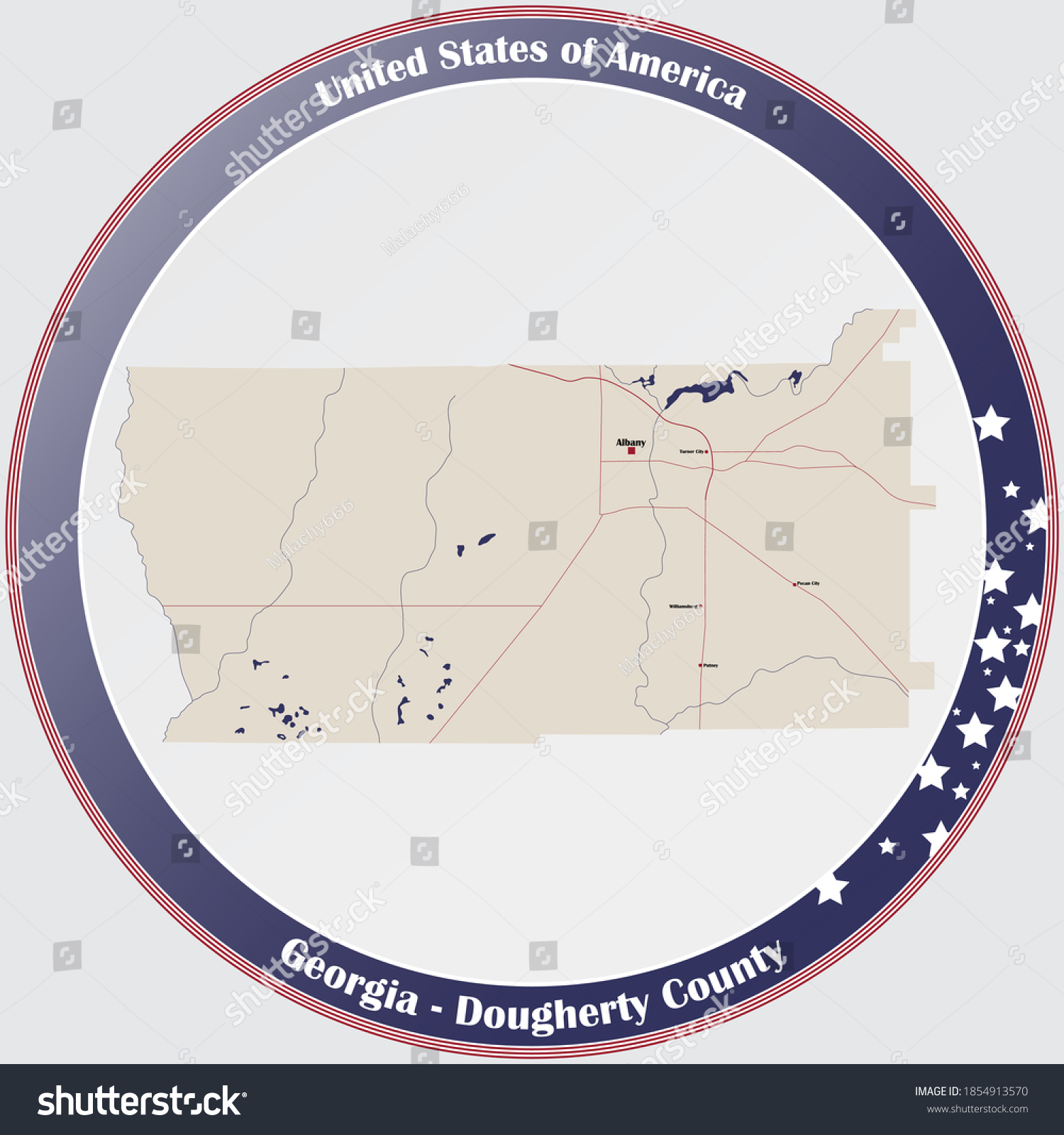 Large And Detailed Map Of Dougherty County In - Royalty Free Stock 