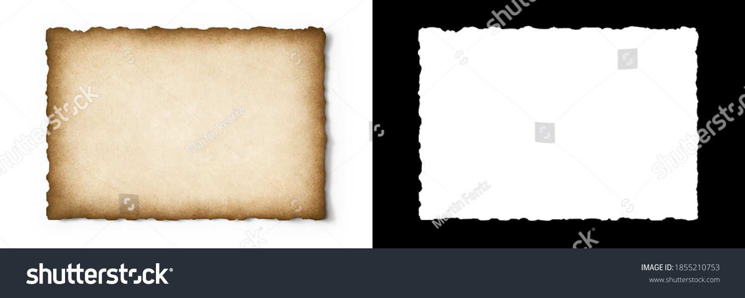 Old parchment texture with worn edges isolated with clipping path and alpha channel #1855210753