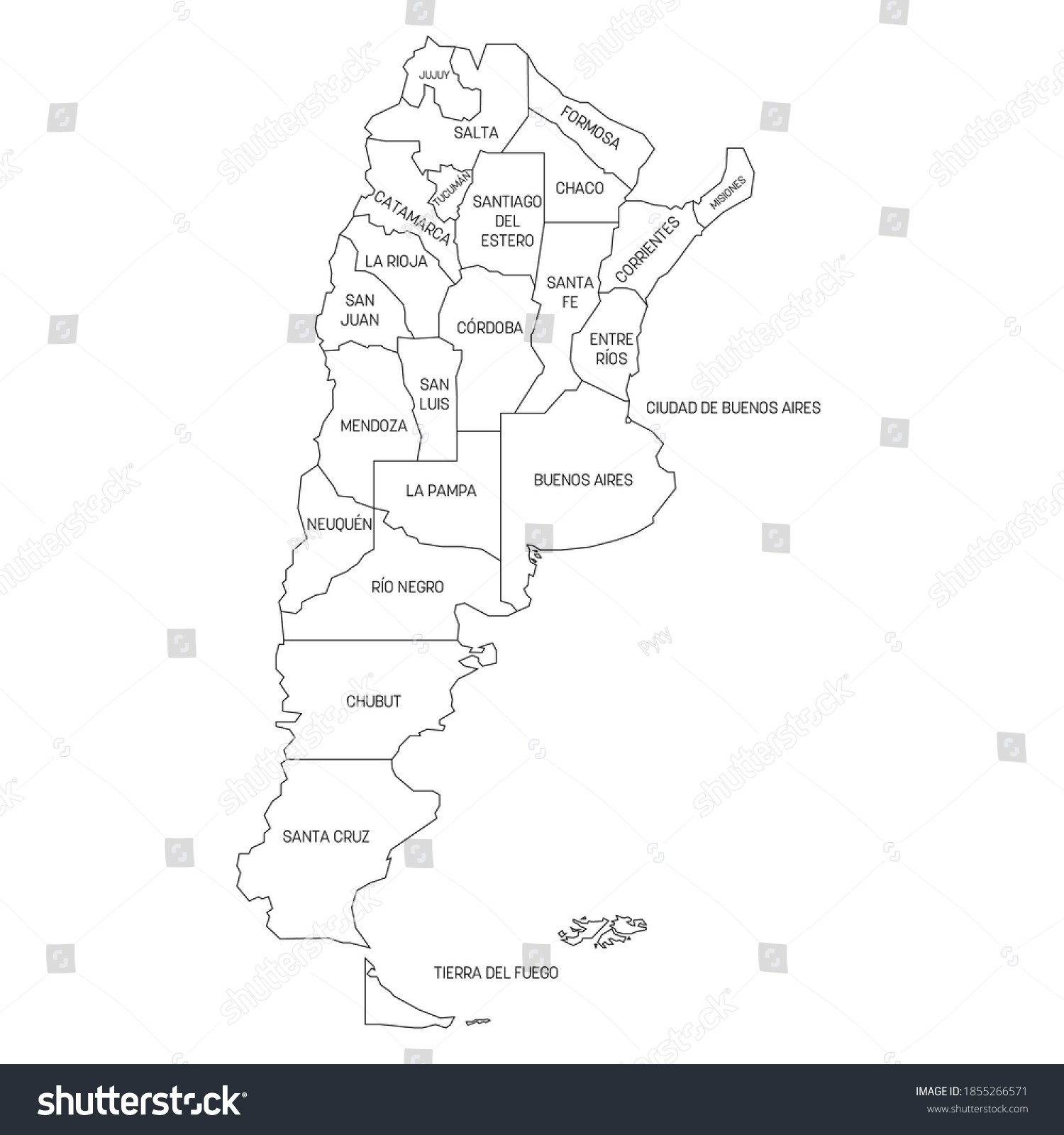 Political map of Argentina. Administrative - Royalty Free Stock Vector ...