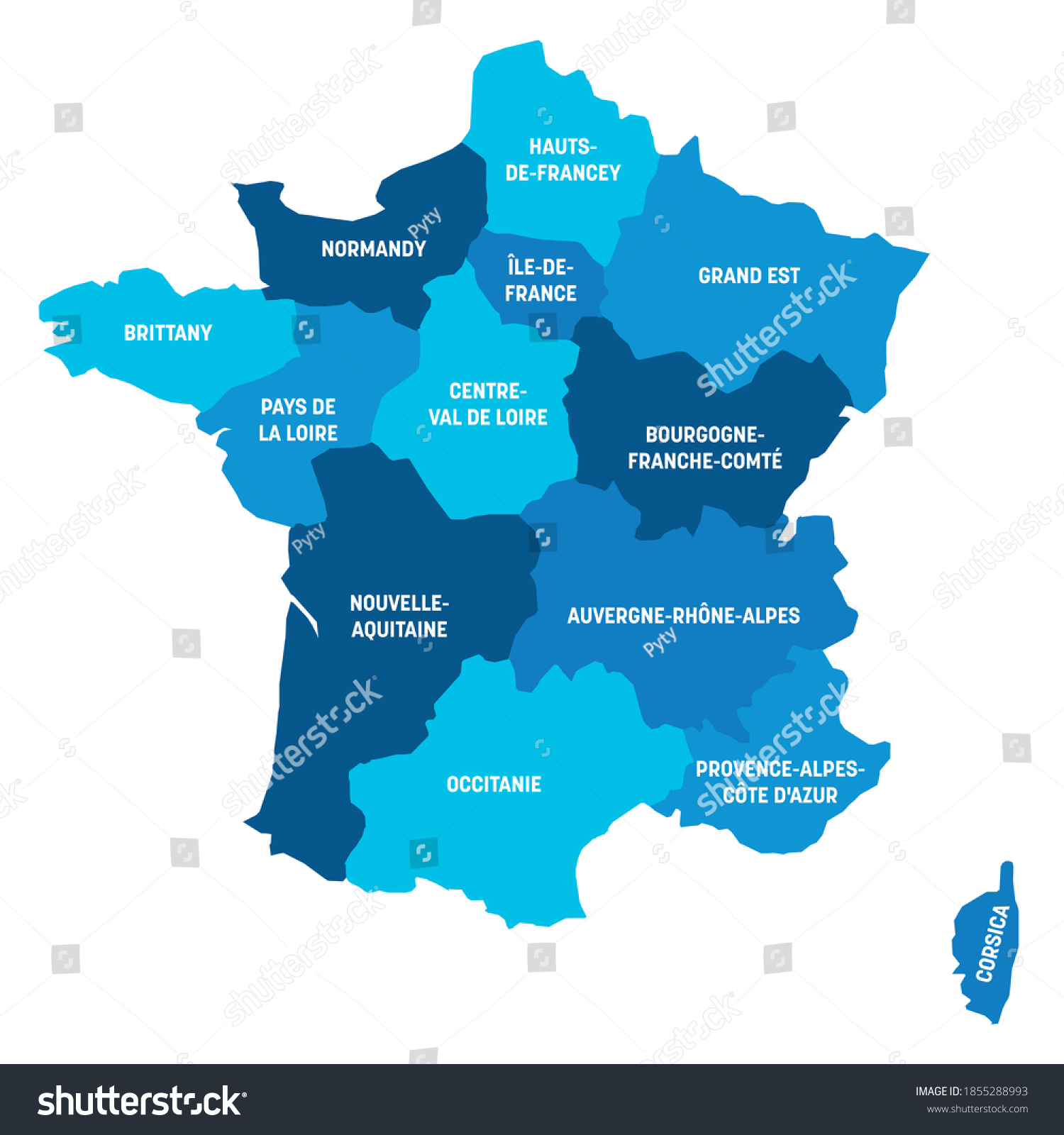 Blue political map of France. Administrative - Royalty Free Stock ...