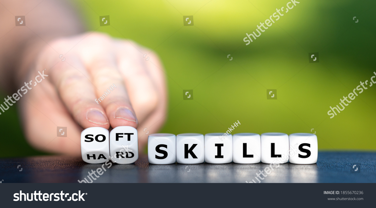 Hard skills versus soft skills. Dice form the expressions "hard skills" and "soft skills". #1855670236