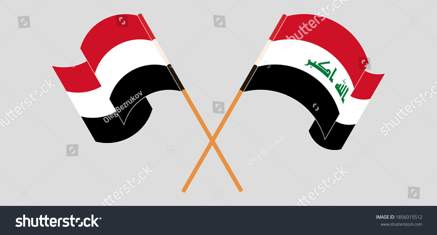 Crossed And Waving Flags Of Yemen And Iraq Royalty Free Stock Vector 1856015512 