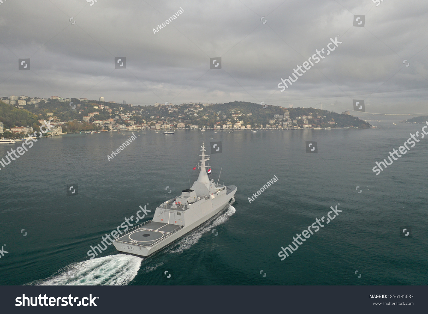 Egyptian Navy warship transits northbound Istanbul strait towards Black Sea this morning for a joint exercise with the Russian Navy. #1856185633