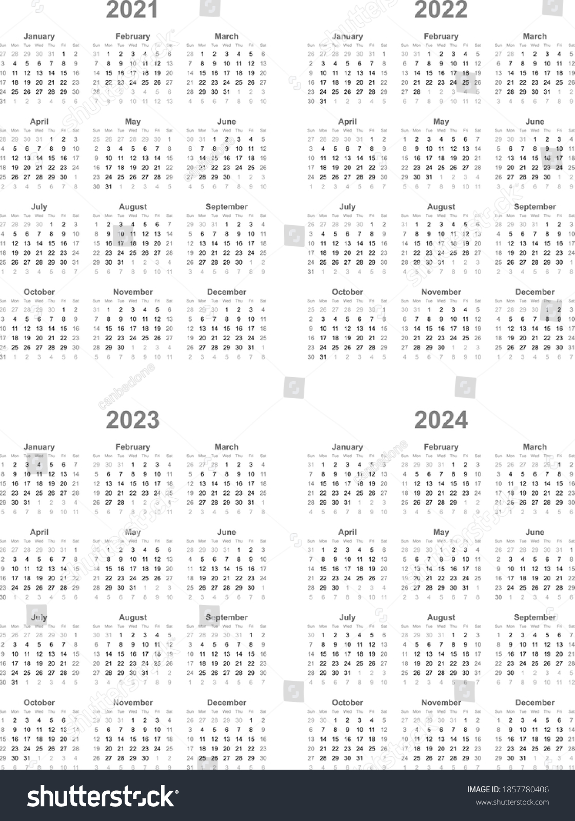 Simple calendar Layout 2021 2022 2023 2024 years - Royalty Free Stock ...