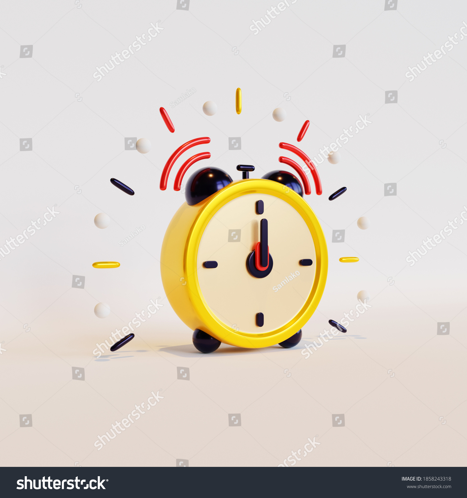 Alarm clock 3D rendering, suitable for New Year event celebration. #1858243318