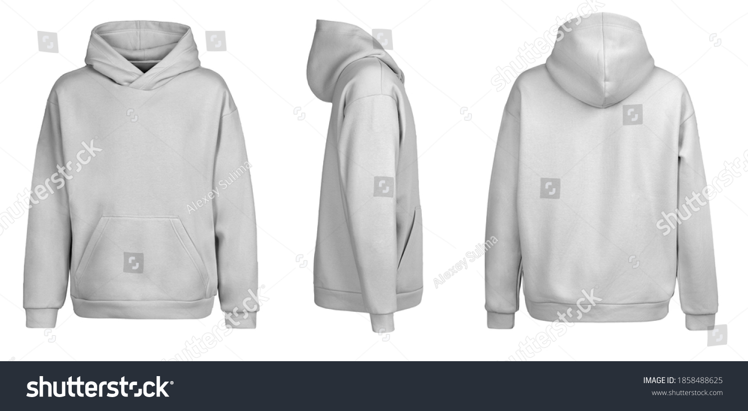 Gray hoodie template. Hoodie sweatshirt long sleeve with clipping path, hoody for design mockup for print, isolated on white background. #1858488625