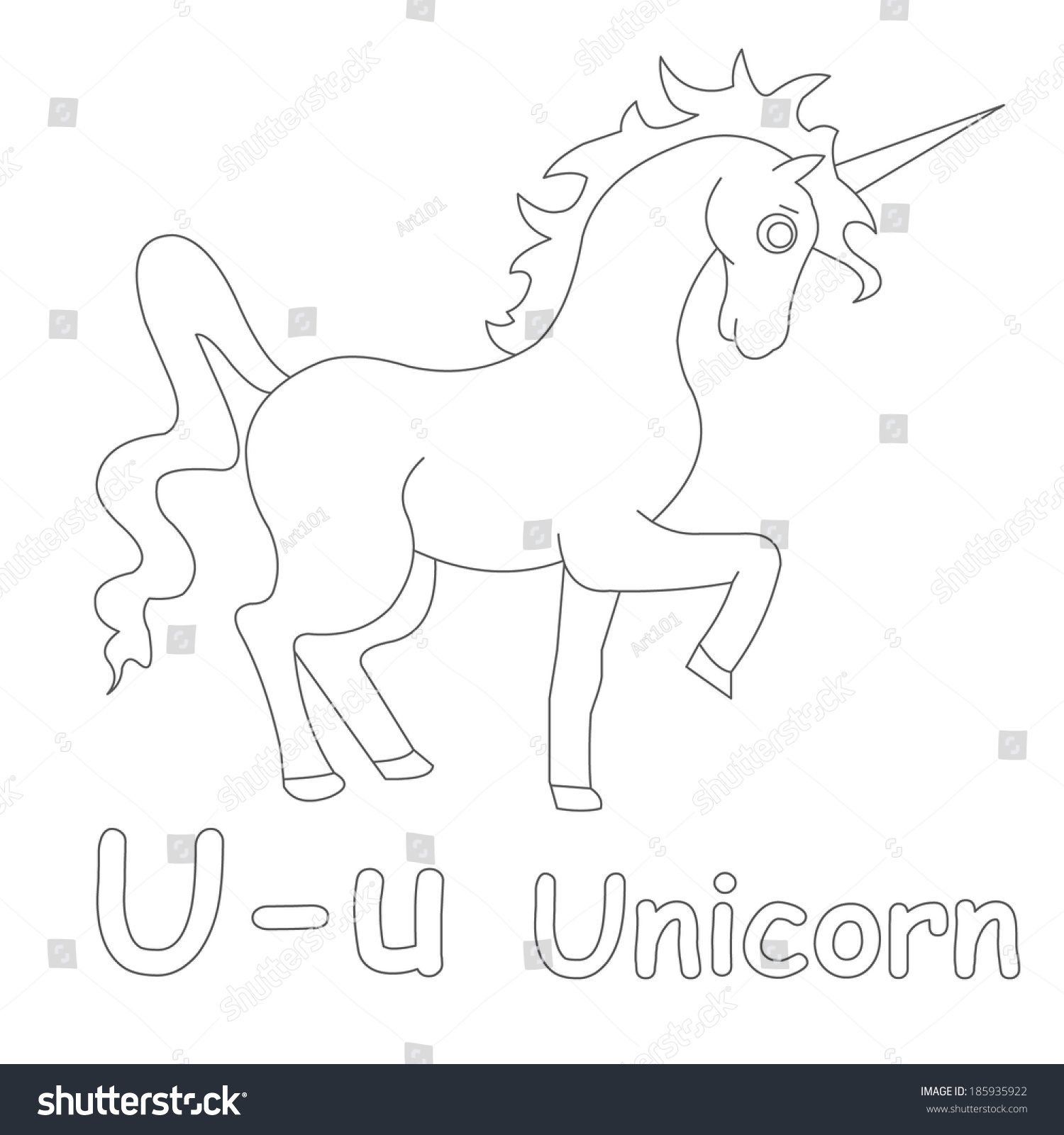 U for Unicorn Coloring Page - Royalty Free Stock Photo 185935922 - Avopix.com