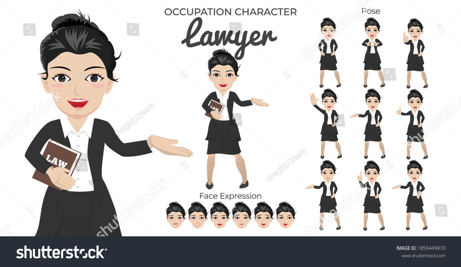 Female Lawyer Character Set with Variety of Pose and Face Expression #1859449870