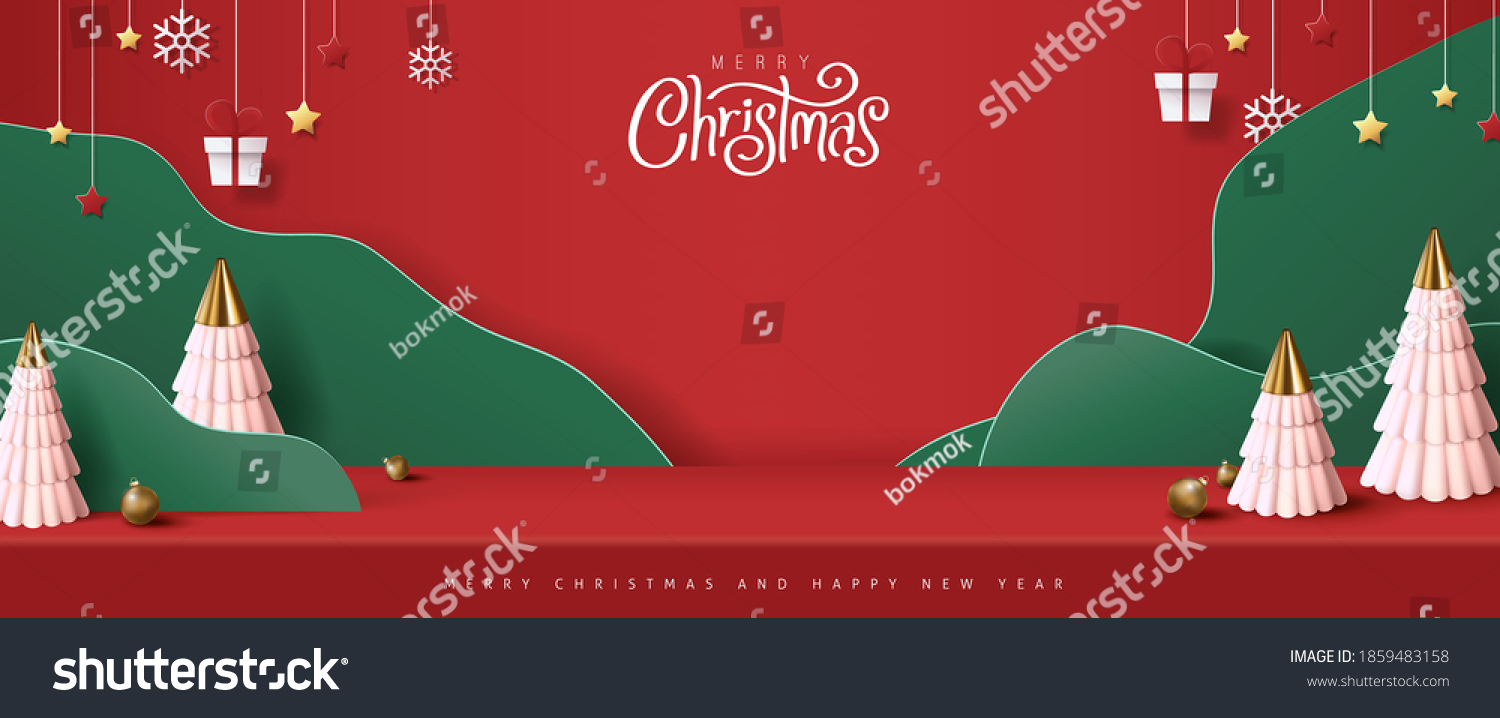 Merry Christmas banner studio table room product display with copy space  #1859483158