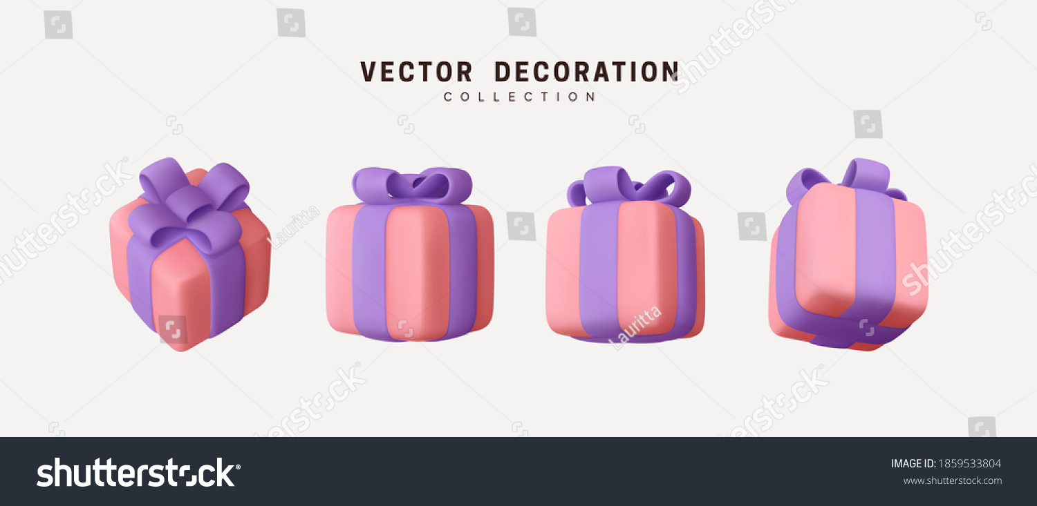 Set of realistic 3d gifts box. Holiday decoration presents. Festive gift surprise. Decor Isolated boxes. vector illustration #1859533804