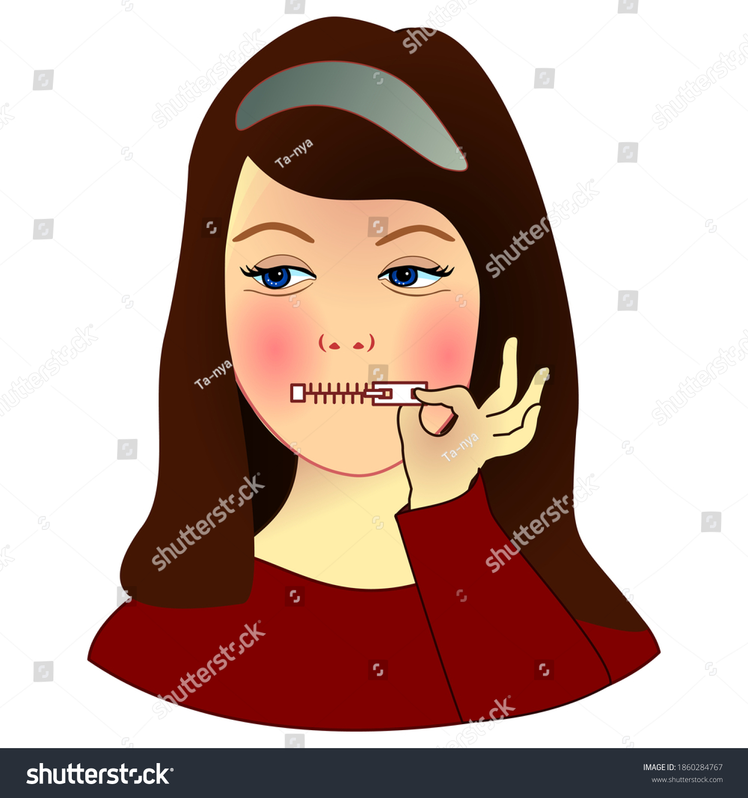 Girl Keeps His Mouth Shut By Closing The Zipper Royalty Free Stock Vector 1860284767