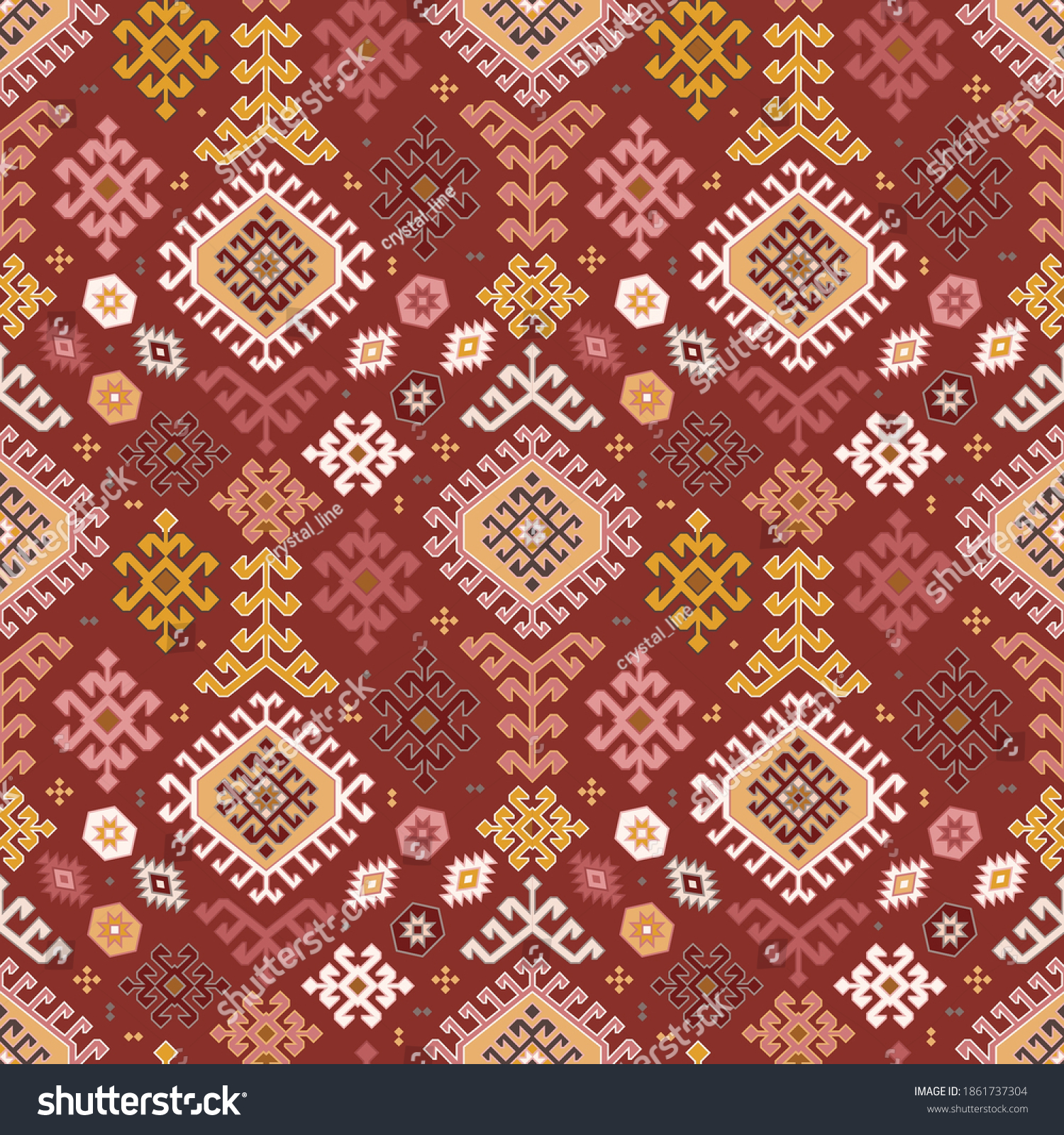 Kilim bohemian seamless pattern in vector format for printed fabrics or any other purposes. The pattern is tileable and easy to use. #1861737304