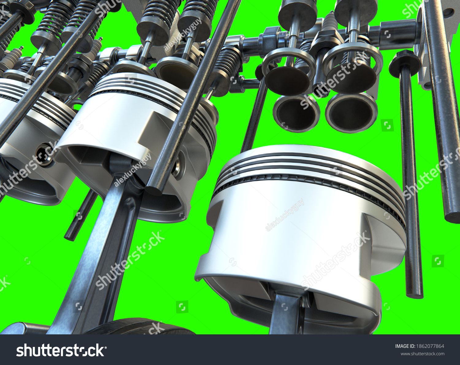 Model V8 Engine with Alpha Chanel(Green Screen) . 3D Render #1862077864