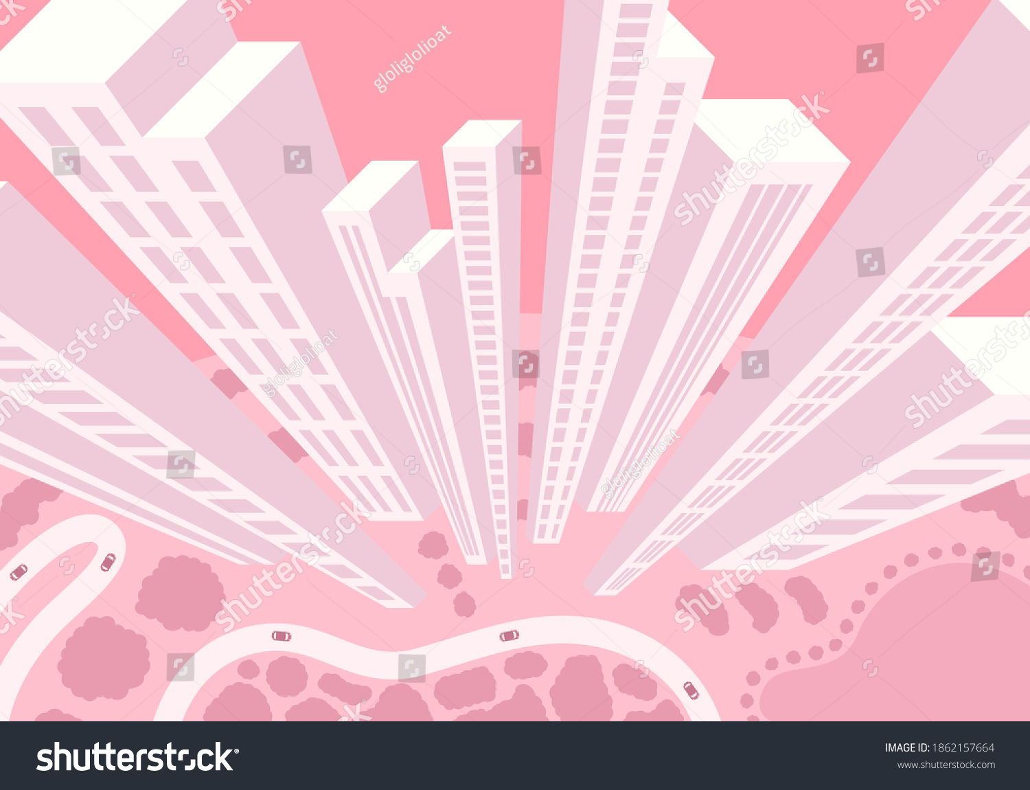 Vector Bird Eye View Perspective Cityscape Royalty Free Stock Vector