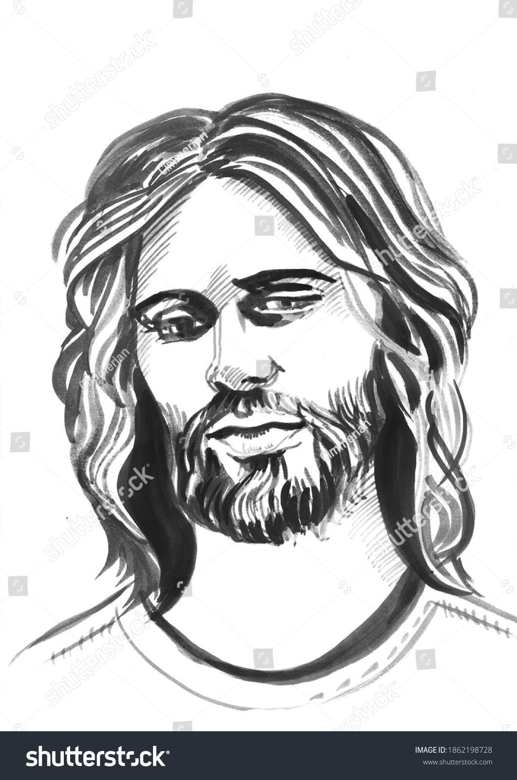 Jesus Christ, graphic portrait. Hand drawing. - Royalty Free Stock ...
