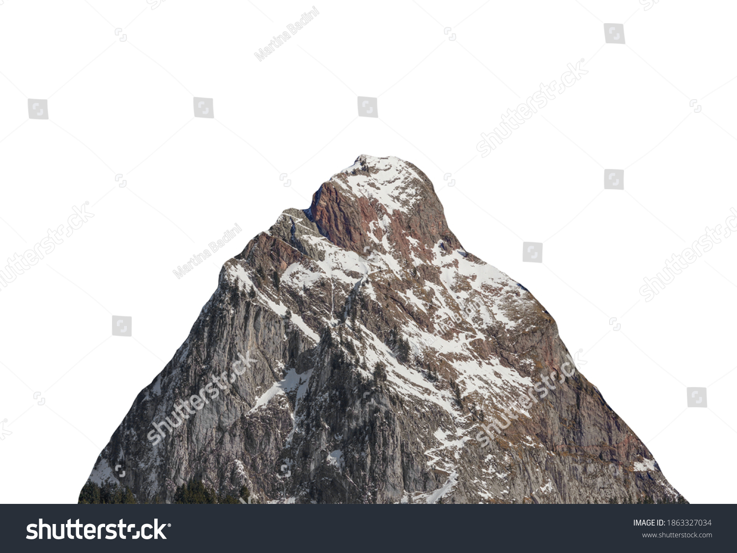 Summit of a mountain isolated on white background #1863327034