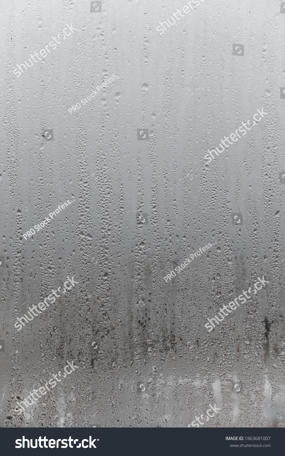 Dripping Condensation, Water Drops Background Rain drop Condensation Texture. Close up for misted glass with droplets of water draining down  #1863681007