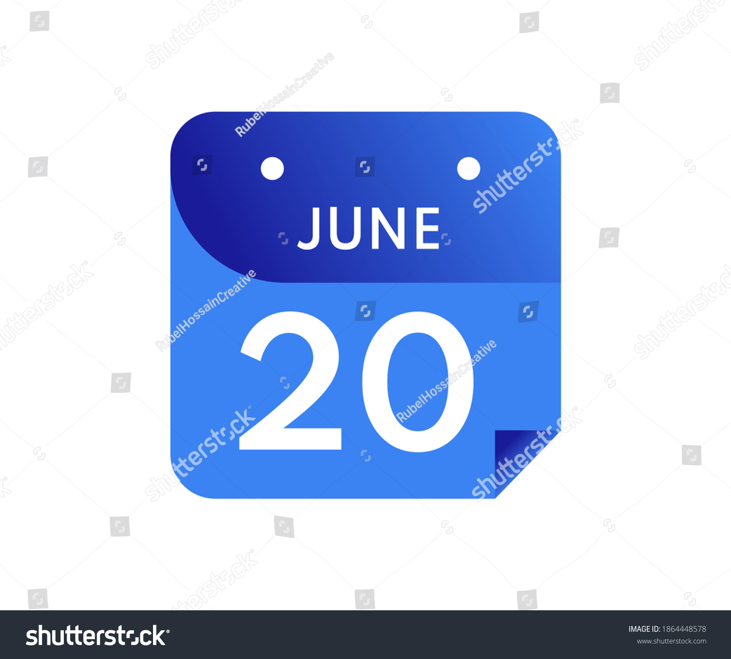 June 20 Date on a Single Day Calendar in Flat Royalty Free Stock