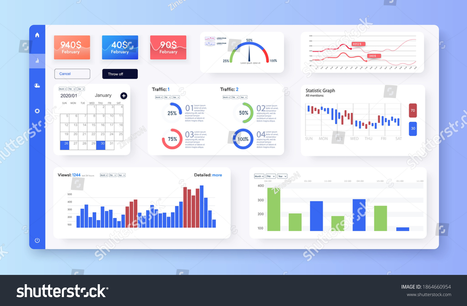 Dashboard Ui Statistic Graphs Data Charts And Royalty Free Stock Vector Avopix Com