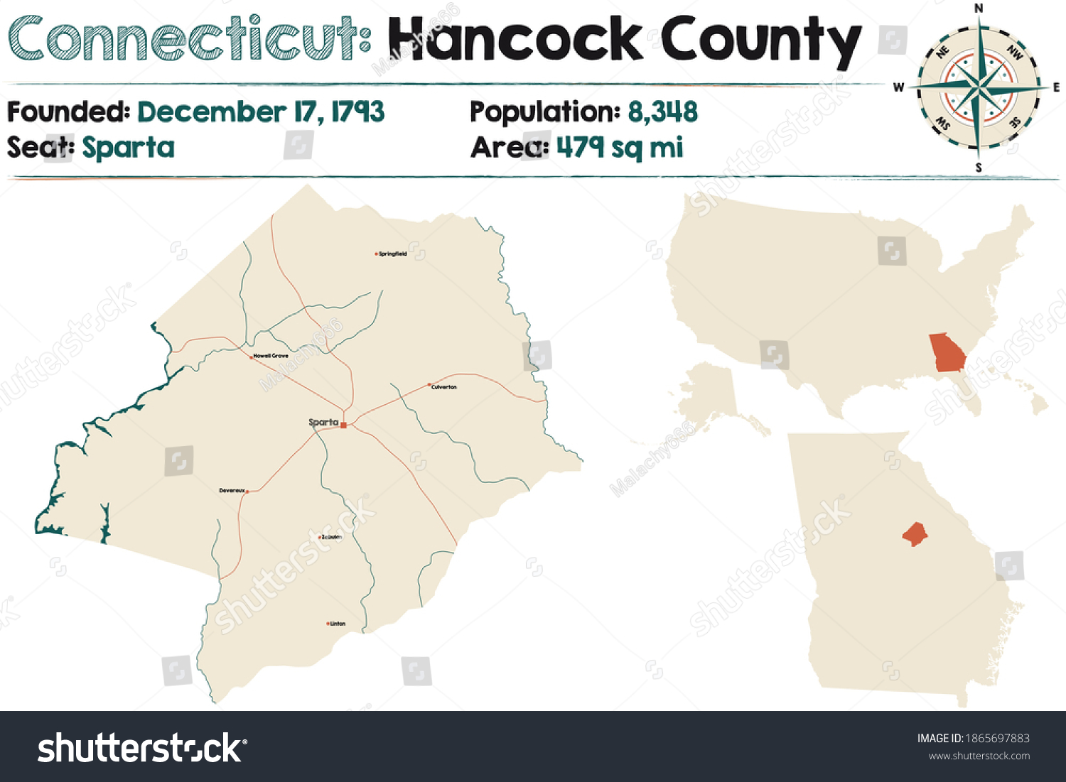 Large And Detailed Map Of Hancock County In - Royalty Free Stock Vector ...