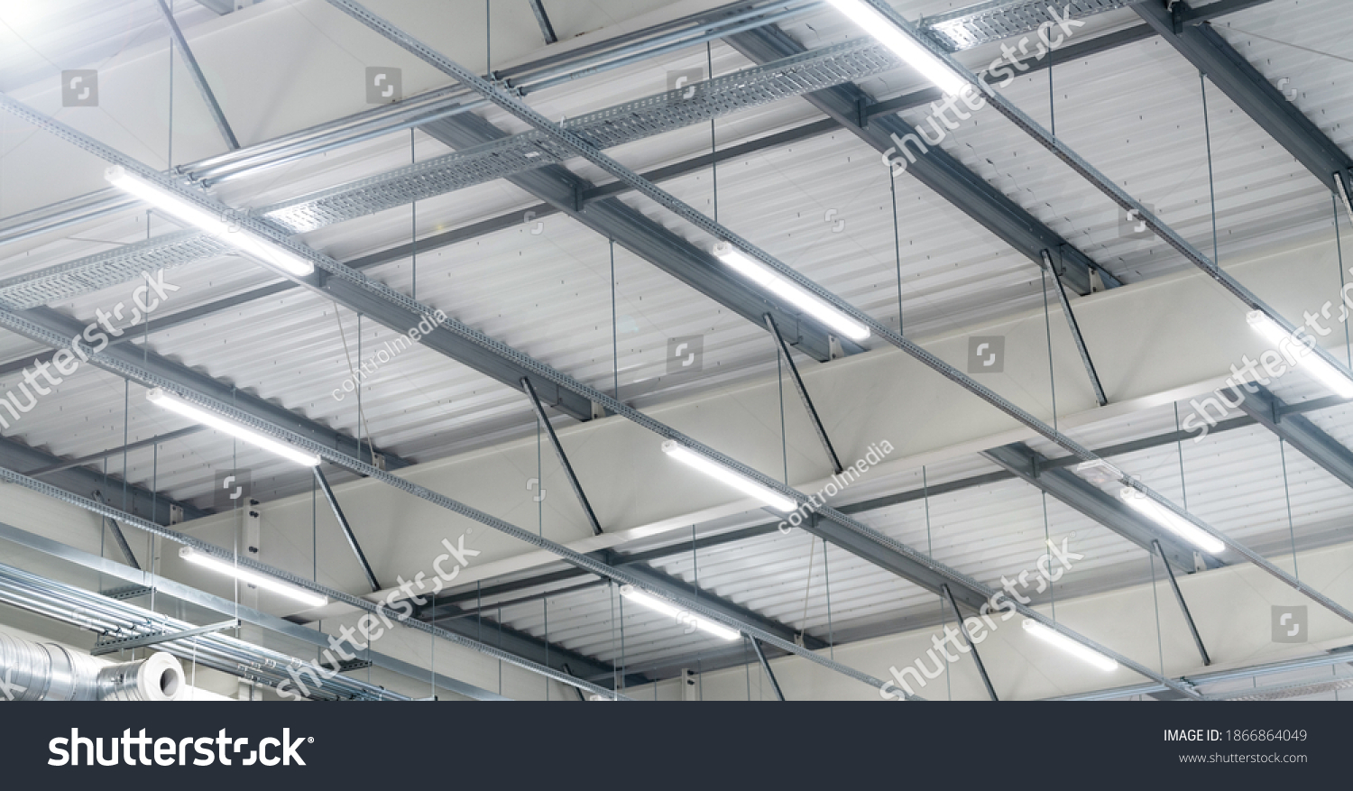 led lighting - big warehouse - energy saving |  production hall #1866864049