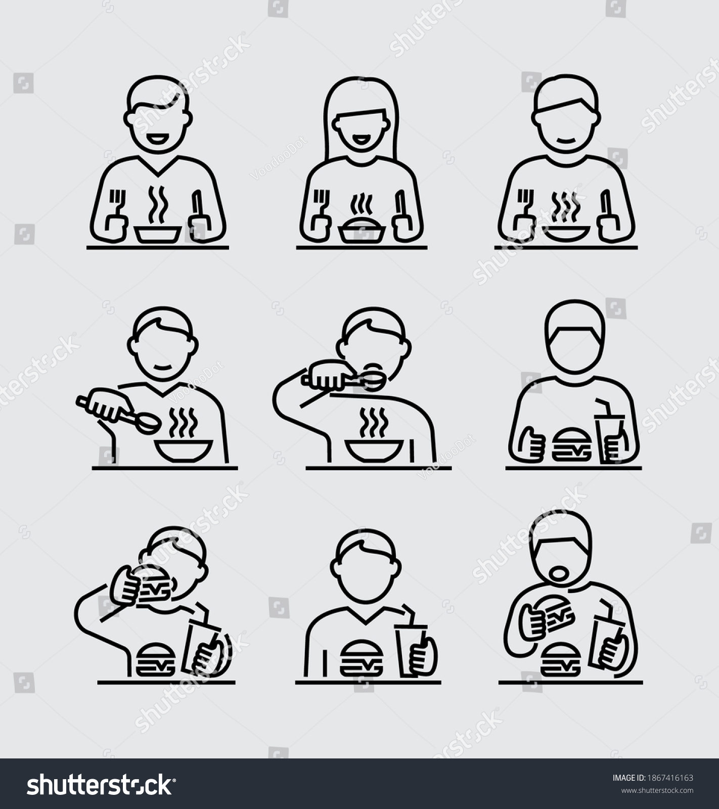 People Eating Vector Line Icons #1867416163