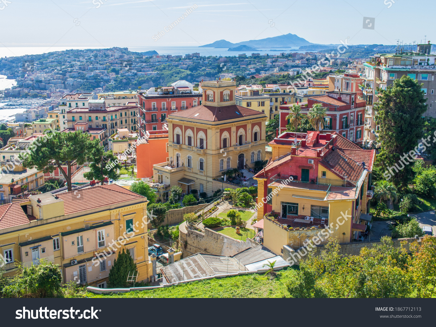 Naples, Italy - one of the historical districts in Naples, Chiaia displays a wonderful architecture and luxury residences. Here the district seen from the Certosa fortress #1867712113