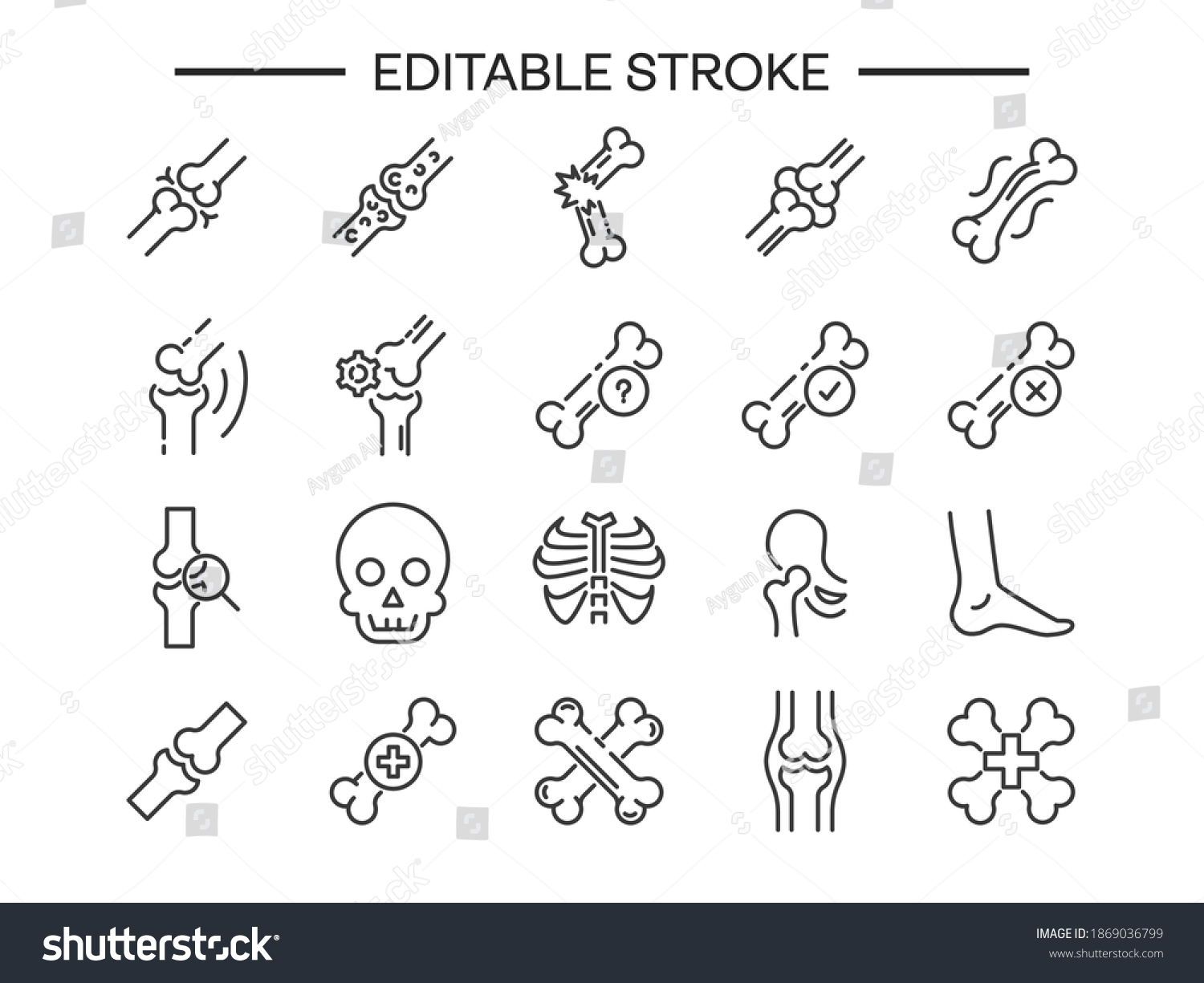 Bone editable thin line isolated vector icon set broken bone joint vector Knee bones icon. Joint outline symbol of human body for web design or mobile app signs for design logo  #1869036799