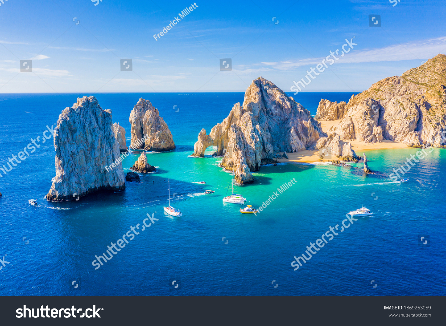 Aerial view of the Arch (El Arco) of Cabo San Lucas, Mexico, at the southernmost tip of the Baja California peninsula #1869263059