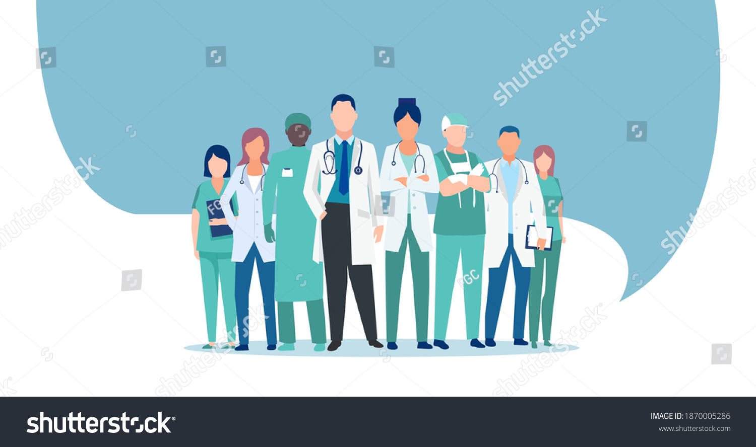 Vector of a medical staff, group of confident doctors and nurses  #1870005286