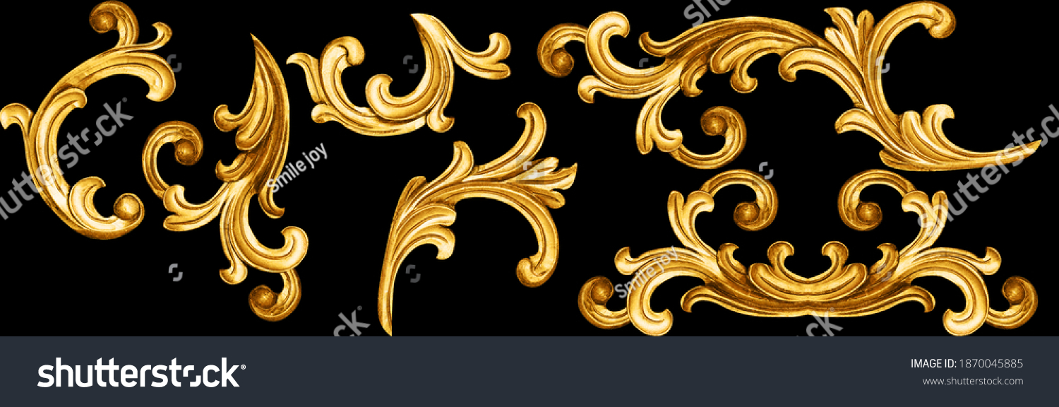 golden baroque ornament on black background #1870045885