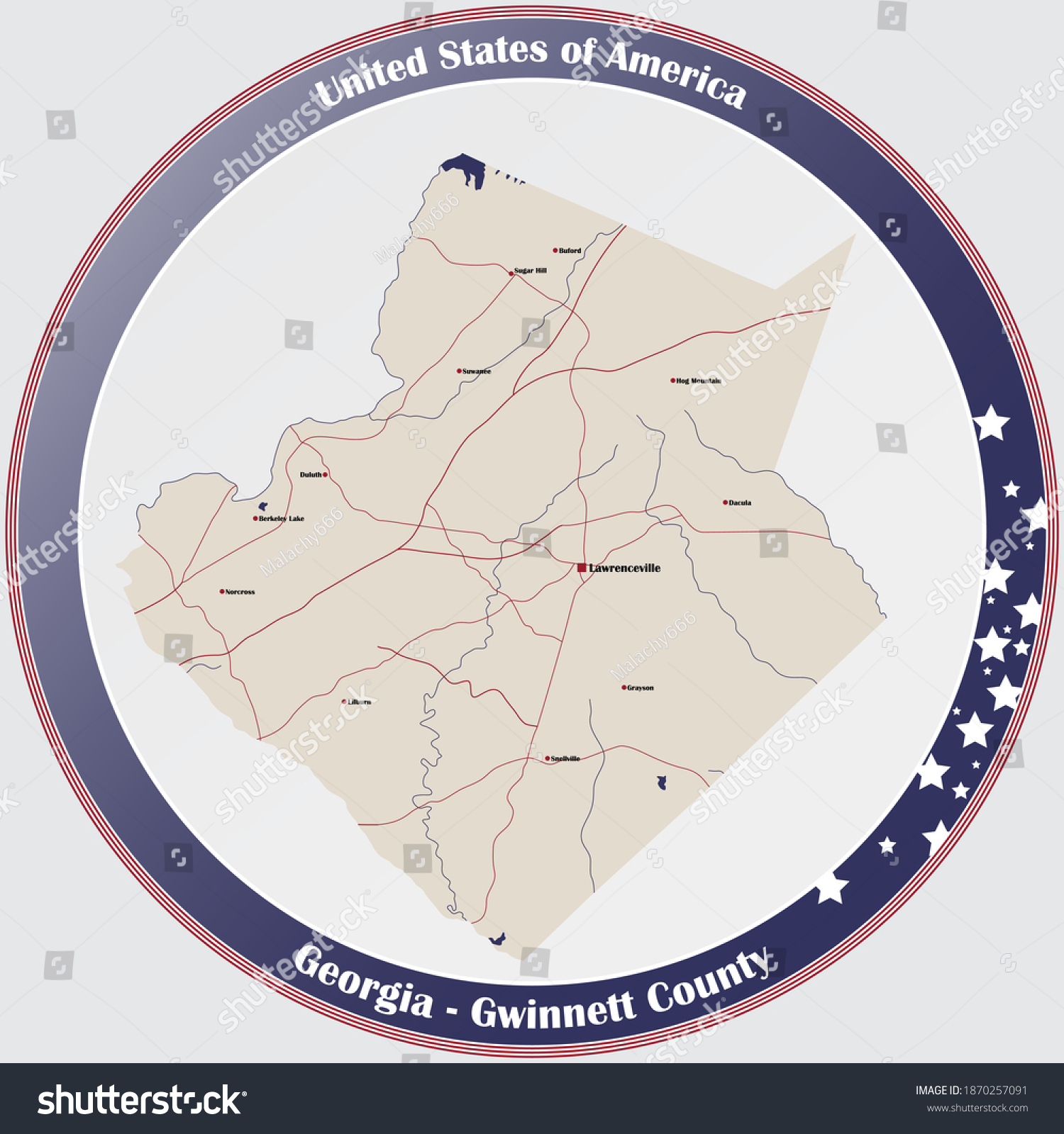 Large And Detailed Map Of Gwinnett County In Royalty Free Stock   Avopix 1870257091 