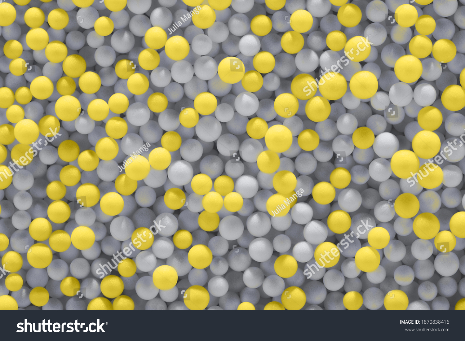 Illuminating yellow and Ultimate Gray balls background. Color year 2021. Abstract backdrop, close-up. #1870838416